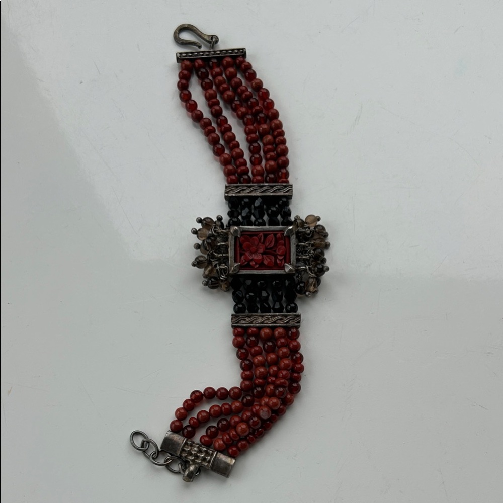 Red Beaded Multi-Strand Statement Bracelet - image 1